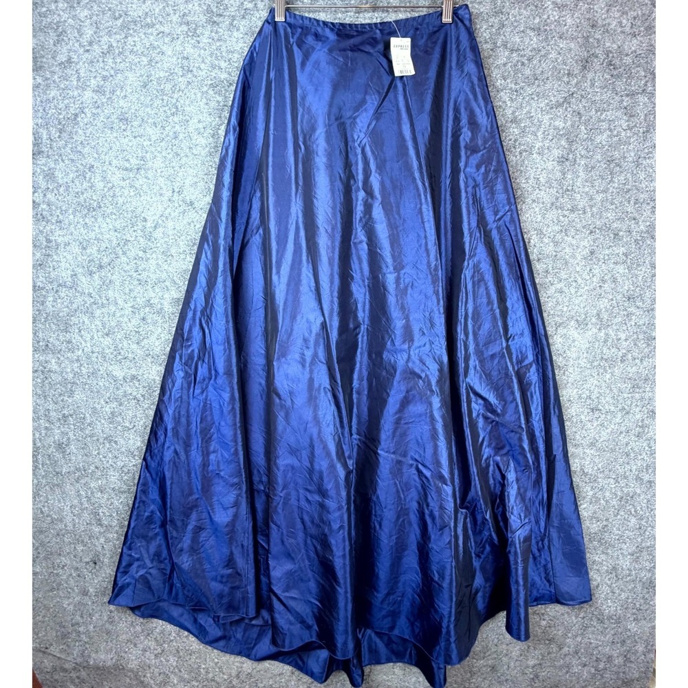 Vintage Express World Satin Full Skirt Womens 7/8‎ Blue Shiny Prom Party Wear